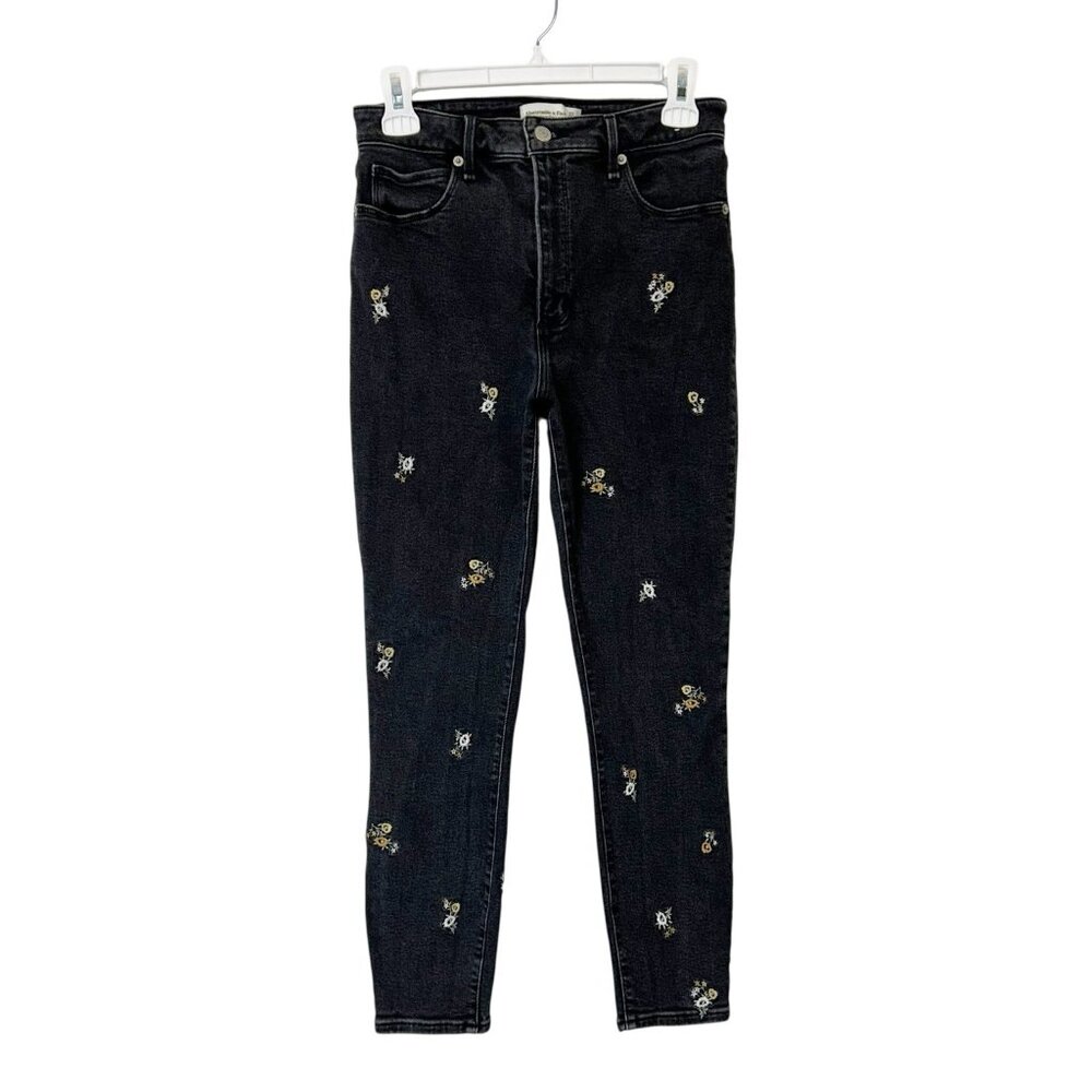 Abercrombie‎ Fitch High Super Skinny Jeans Women’s Size 27 Short Black Floral